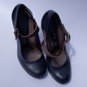 Marni EU37 Rubber and Leather Rain Heels, navy